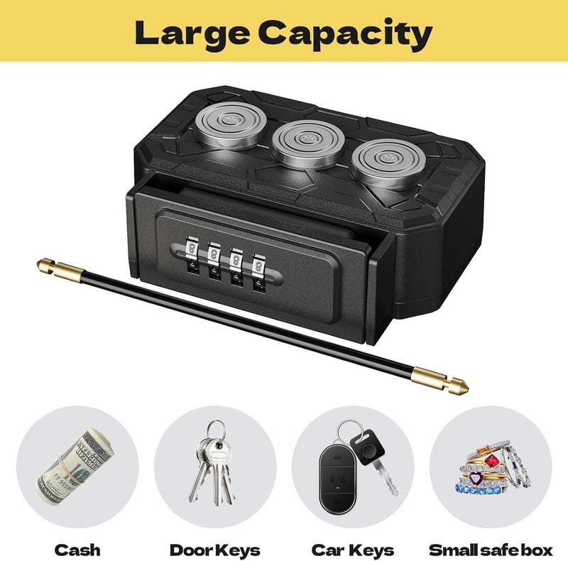 MILADA Magnetic Key Lock Box,Magnetic Key Holder Under car,Key Holder Magnetic,Hide a Key Outside,Waterproof Magnetic Key Hider,4 Combinations & Dual Mounting - Image 2